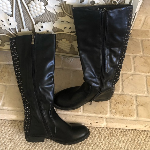 Gia Mia Shoes - Black Studded Knee-High Boots